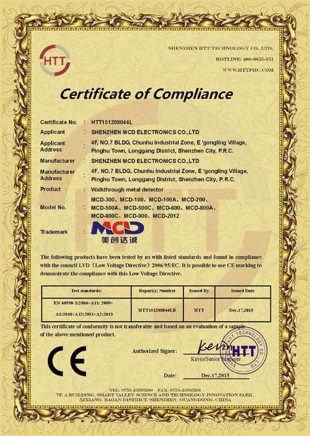 La Cina Shenzhen MCD Electronics Co., Ltd. Certificazioni